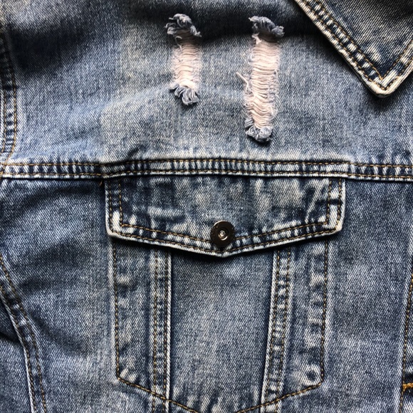 Distressed Plushe Cotton Button Down Jean Jacket - Picture 6 of 12
